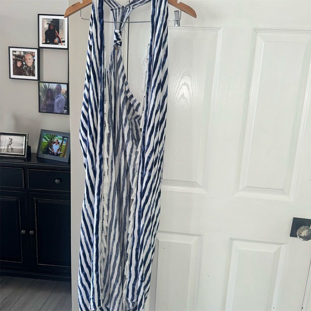 Skemo Women's Striped Halter Maxi Dress Blue‎ Size S Summer Boho Casual